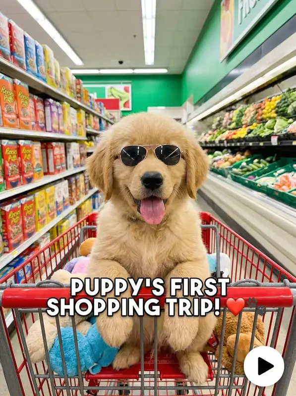 金毛犬戴墨镜逛超市萌宠视频 - 抖阴